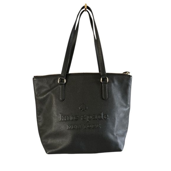 Kate Spade Larchmont Avenue Black Pebbled Leather Logo Tote Bag Gold Hardware - Picture 1 of 16
